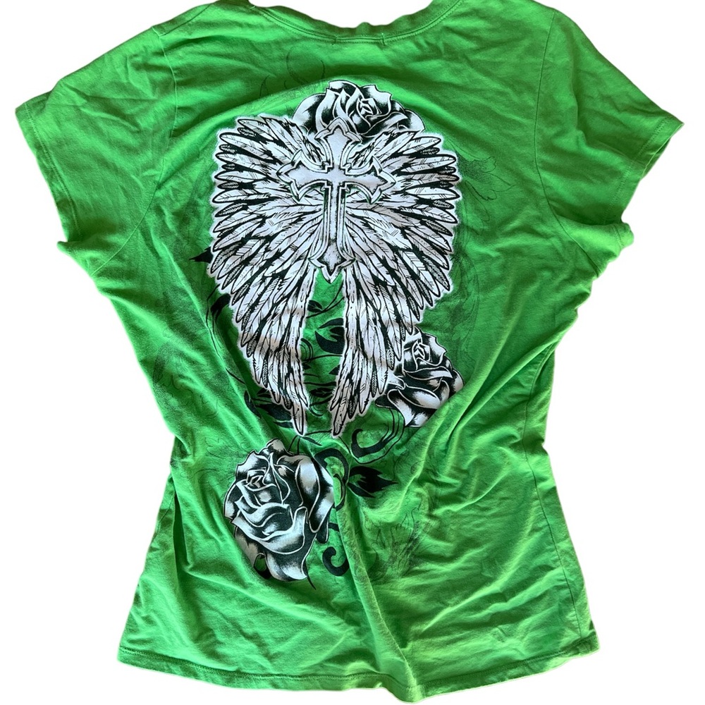 affliction style emo angel wing 2000s tee